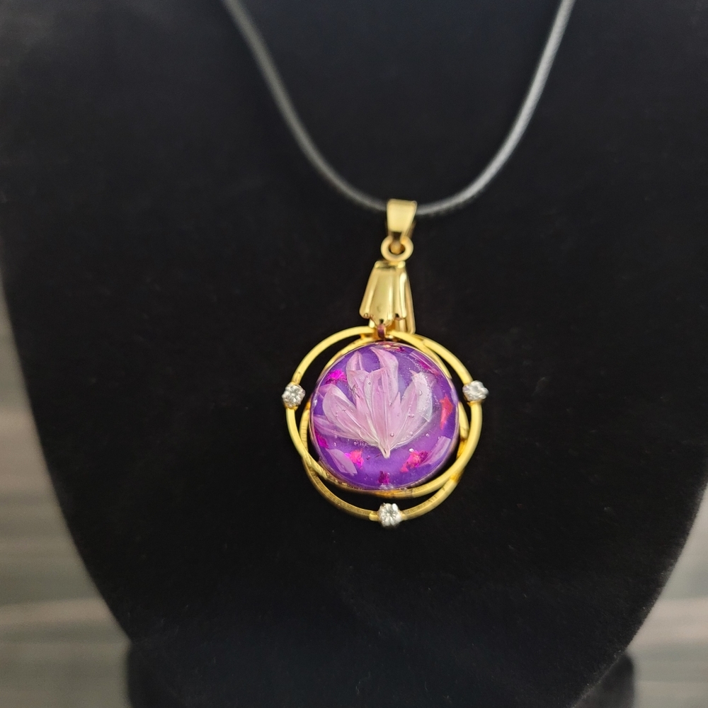 Handmade necklace, Resin Jewelry, Purple Resin Flower Pendant, unique gift ideas